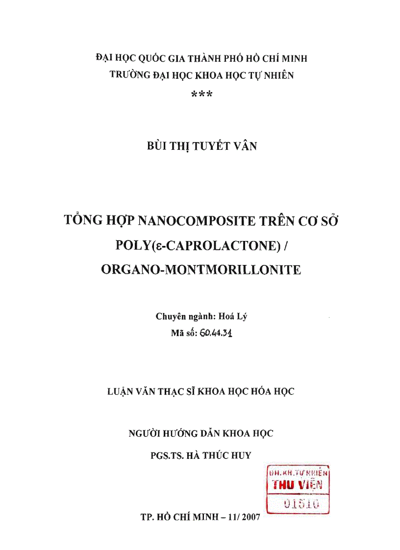 Tổng hợp nanocomposite trên cơ sở poly 3 caproilactone organo montmorillonite