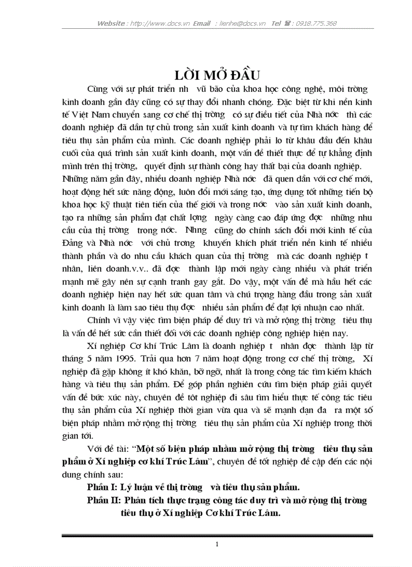 Một số biện pháp nhằm mở rộng thị trường tiêu thụ sản phẩm ở Xí nghiệp cơ khí Trúc Lâm