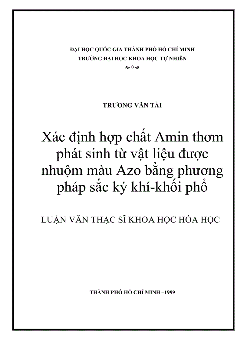 Xác định hợp chất amin thơm phát sinh từ vật liệu được nhuộm màu azo bằng phương pháp sắc ký khí khối phổ