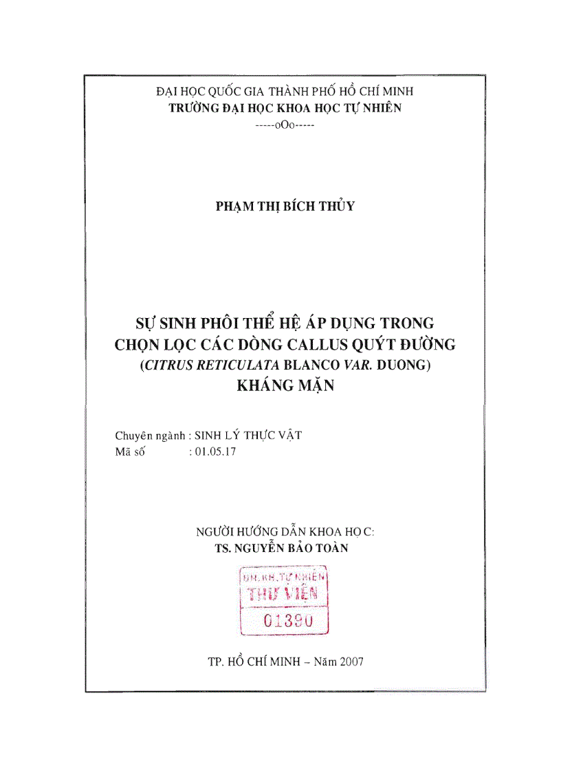 Sự sinh phôi thể hệ áp dụng trong chọn lọc các dòng callus quýt đường citrus reticulata blanco var Duong kháng mặn