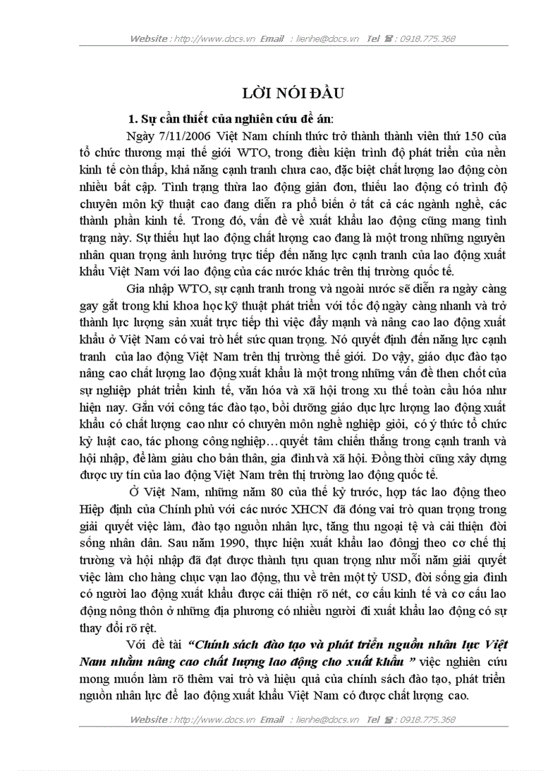 Chính sách đào tạo và phát triển nguồn nhân lực Việt Nam nhằm nâng cao chất lượng lao động cho xuất khẩu