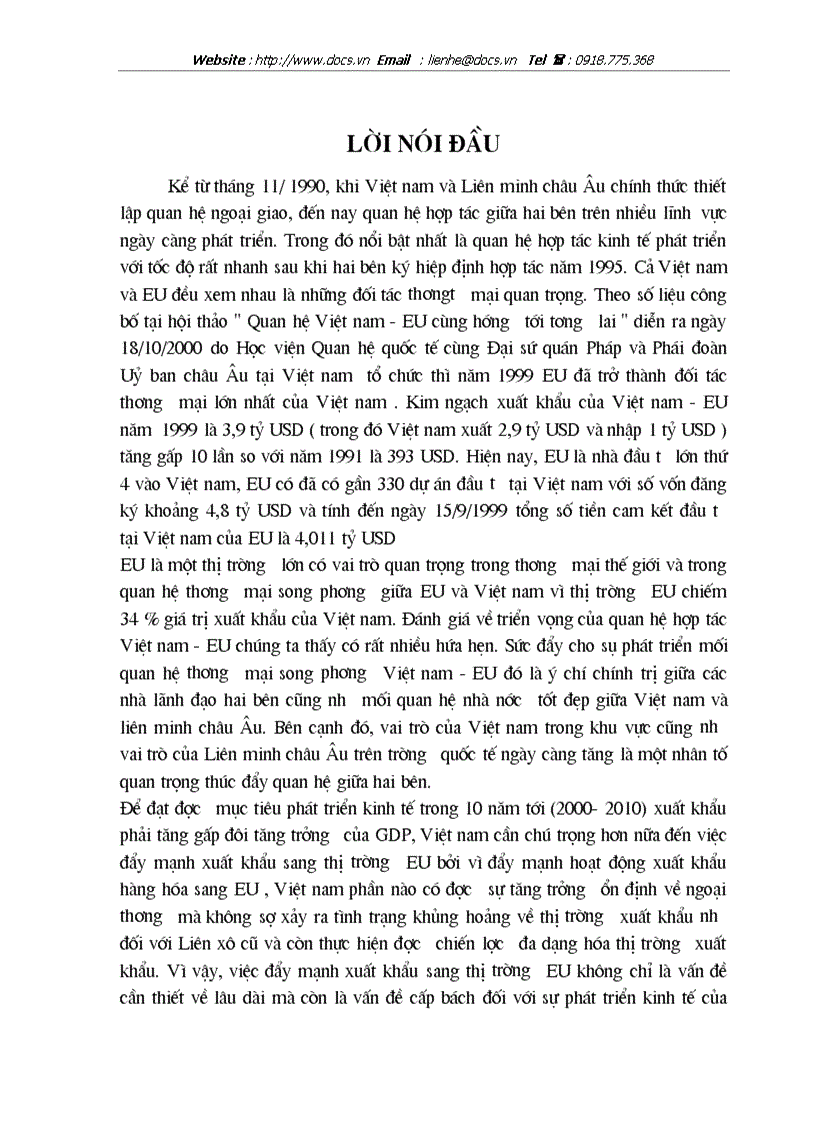 Thị trường EU và khả năng xuất khẩu của Việt nam sang thị trường này