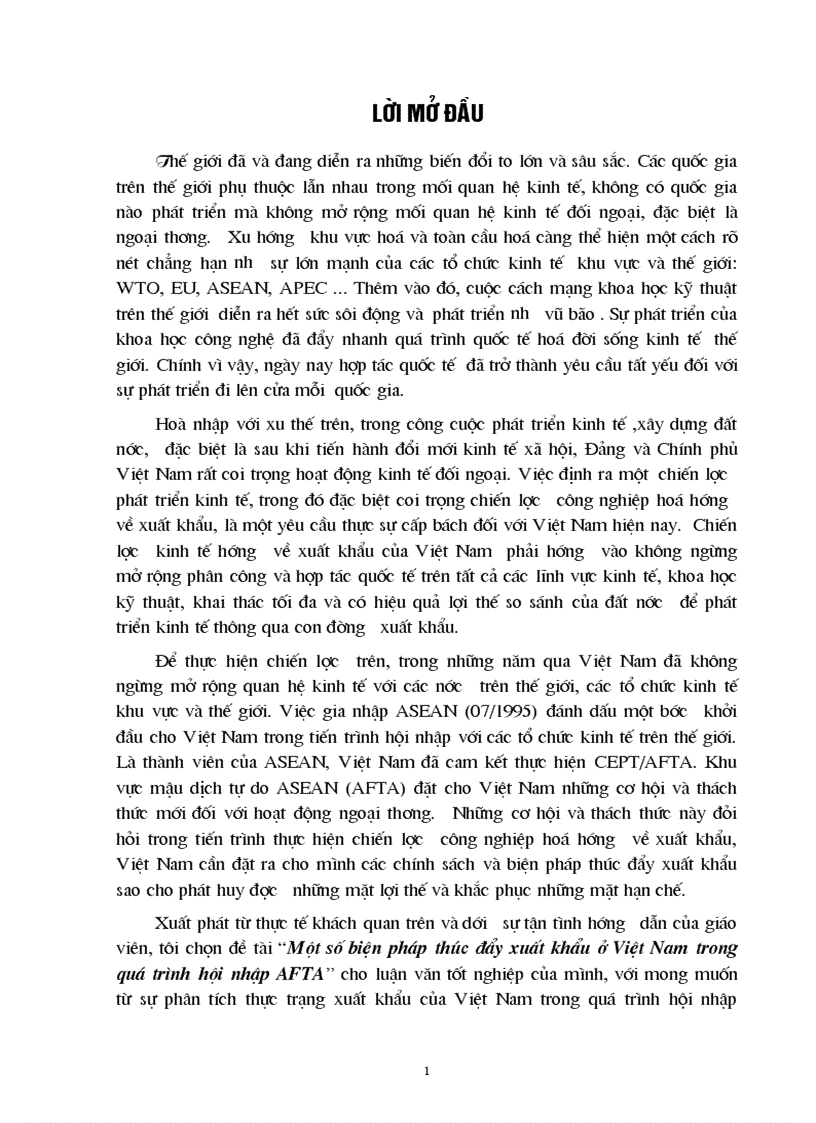 Một số giải pháp thúc đẩy xuất khẩu trong quá trình hội nhập AFTA