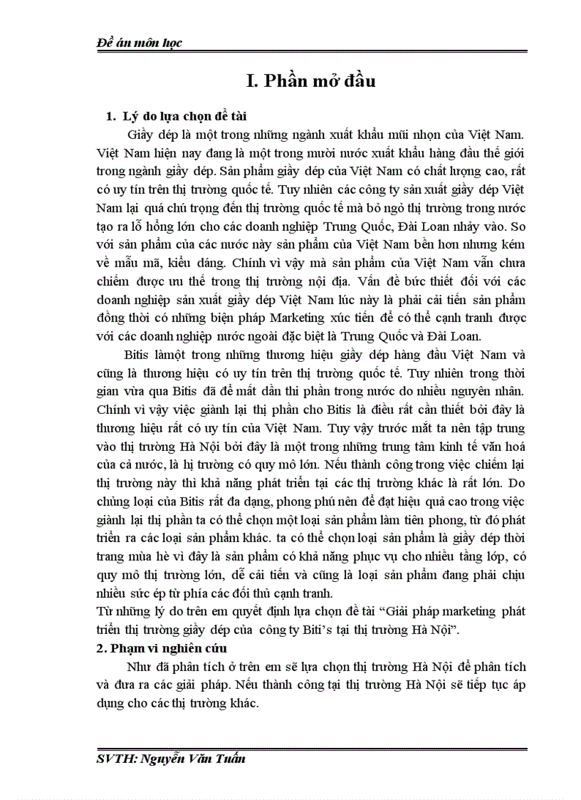 Giải pháp marketing phát triển thị trường giầy dép của công ty Biti s tại thị trường Hà Nội