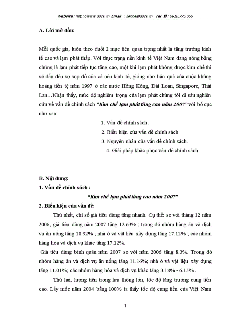 Kìm chế lạm phát tăng cao năm 2007