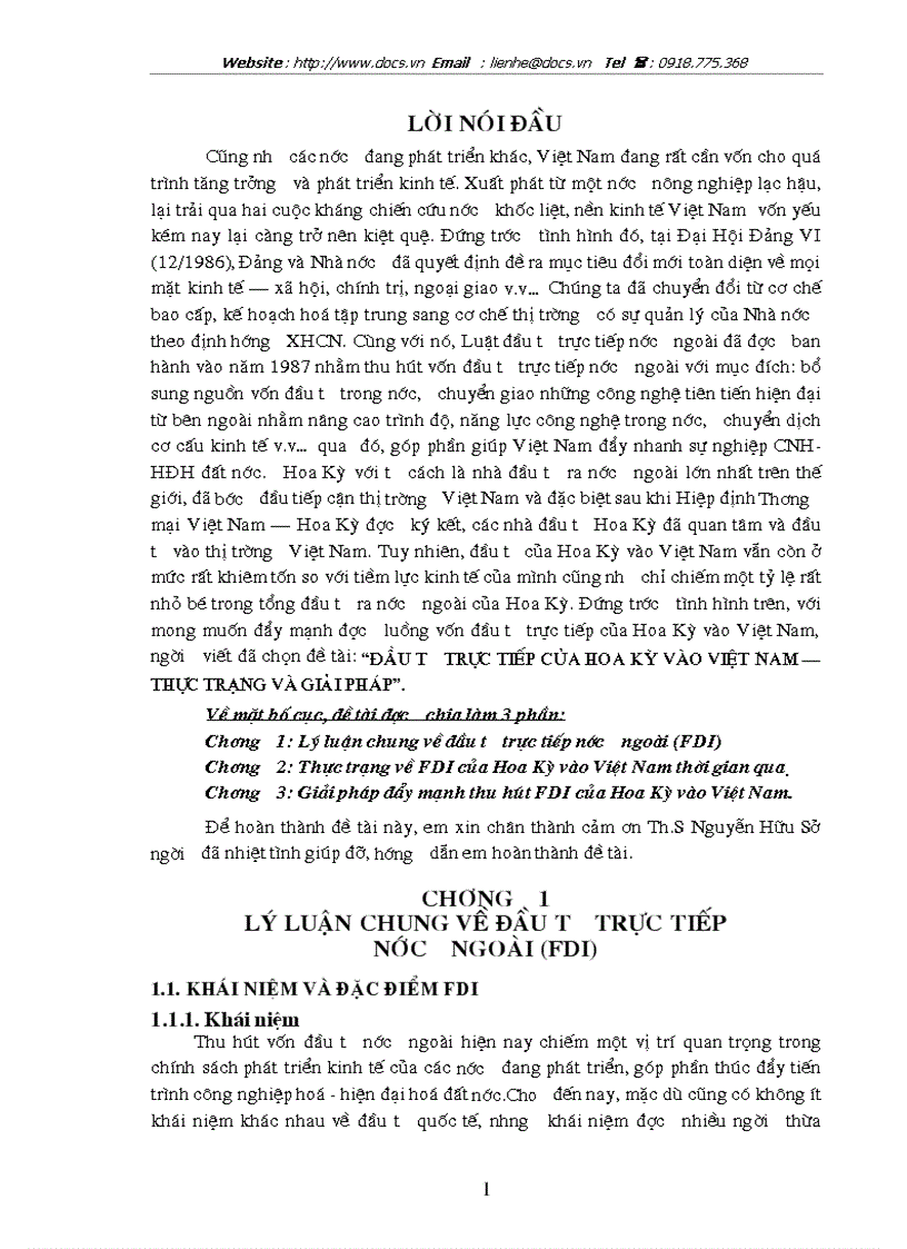 Đầu tư trực tiếp của hoa kỳ vào việt nam thực trạng và giải pháp
