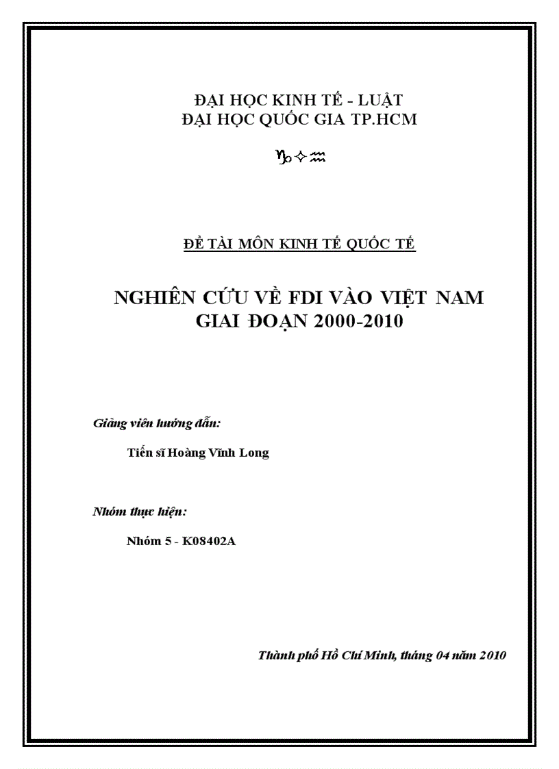 Nghiên cứu về fdi vào việt nam giai đoạn 2000 2010