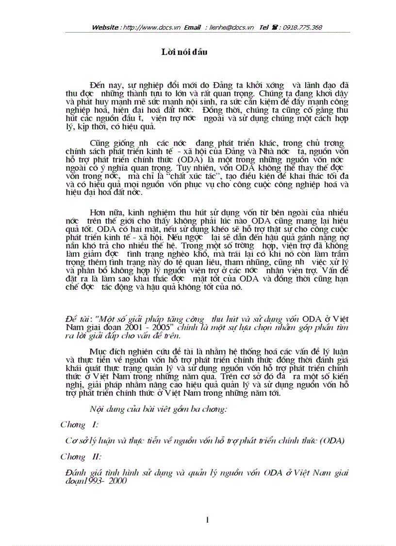 Một số giải pháp tăng cường thu hút và sử dụng vốn ODA ở Việt Nam giai đoạn 2001 2005