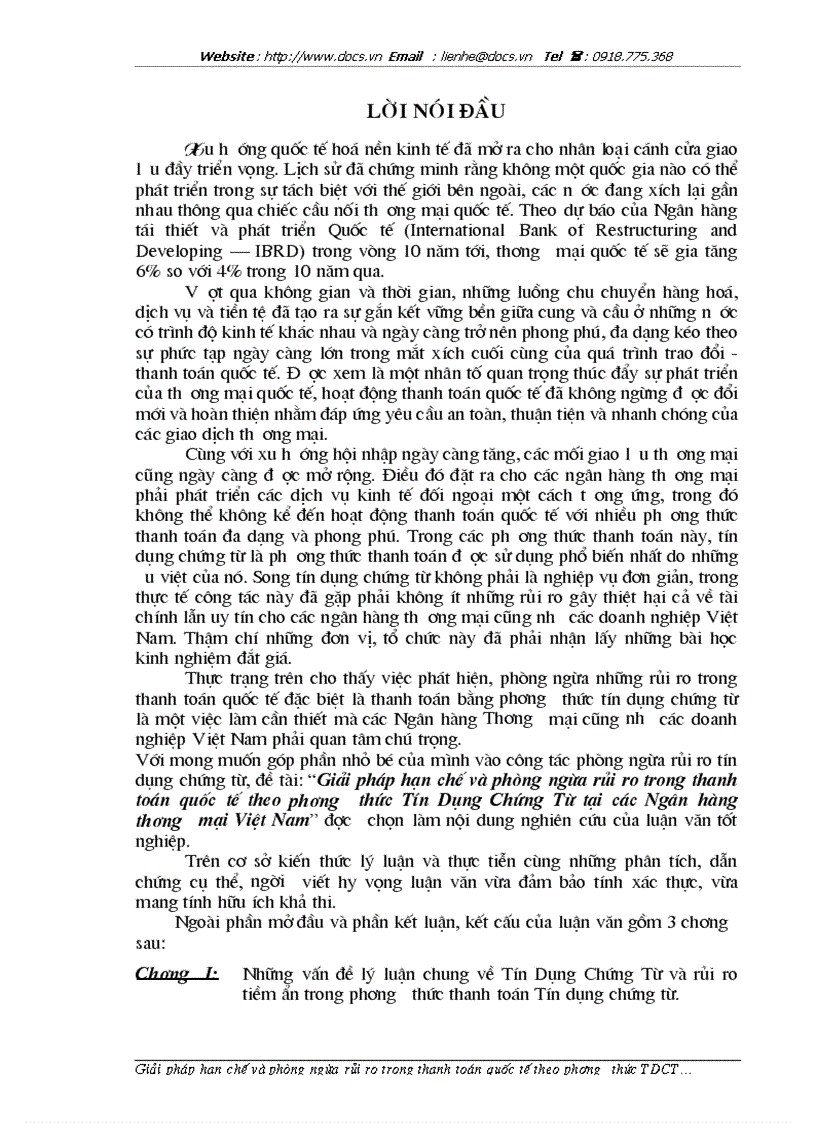 Giải pháp hạn chế và phòng ngừa rủi ro trong thanh toán quốc tế theo phương thức Tín Dụng Chứng Từ tại các Ngân hàng th ng m i ViÖt Nam