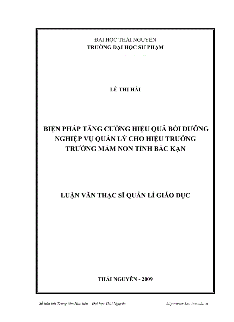 Biện pháp tăng cường hiệu quả bồi dưỡng nghiệp vụ quản lý cho hiệu trưởng Mầm non tỉnh Bắc Kạn