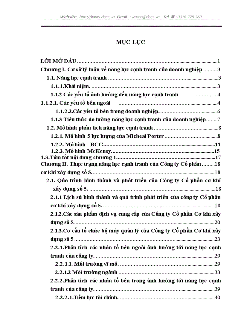 Giải pháp nhằm nâng cao năng lực cạnh tranh của Công ty Cổ phần Cơ khí Xây dựng số 5