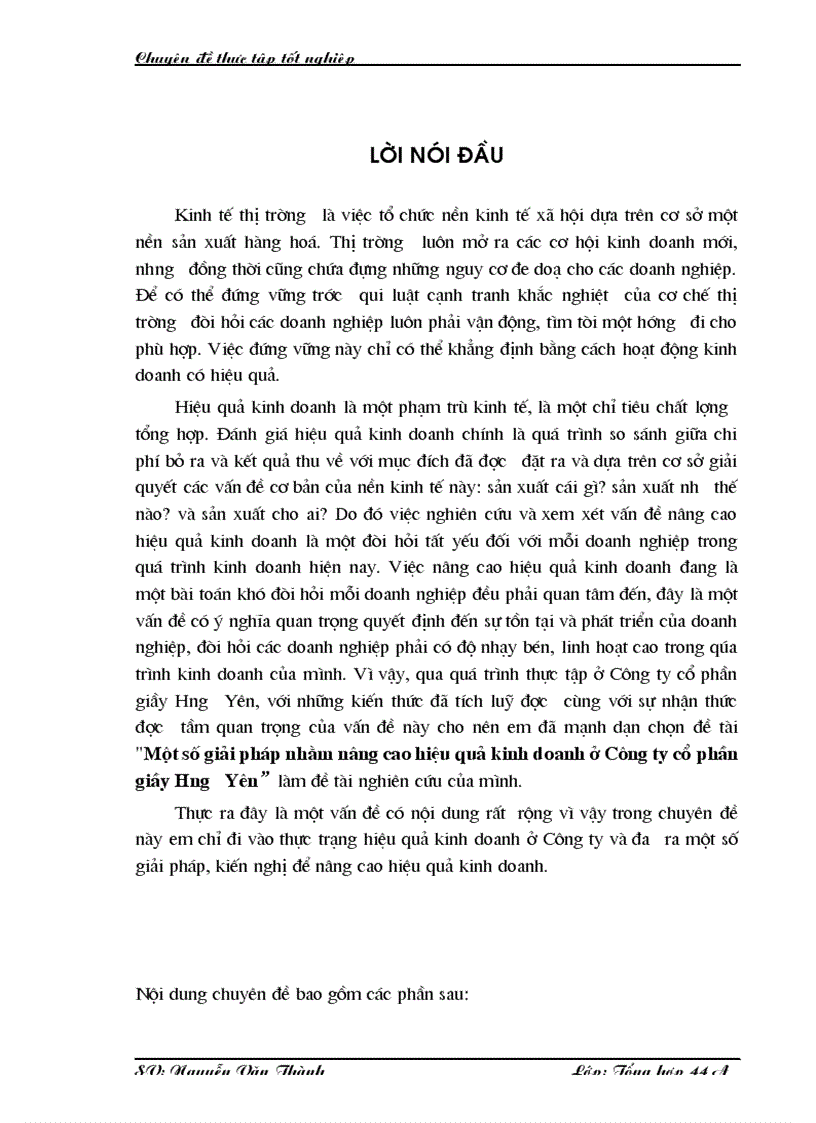 Một số giải pháp nhằm nâng cao hiệu quả kinh doanh ở Công ty cổ phần giầy Hưng Yên