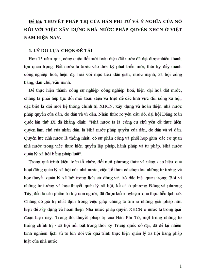 Thuyết pháp trị của Hàn Phi Tử và ý nghĩa của nó đối với việc xây dựng nhà nước pháp quyền XHCN ở Việt Nam hiện nay