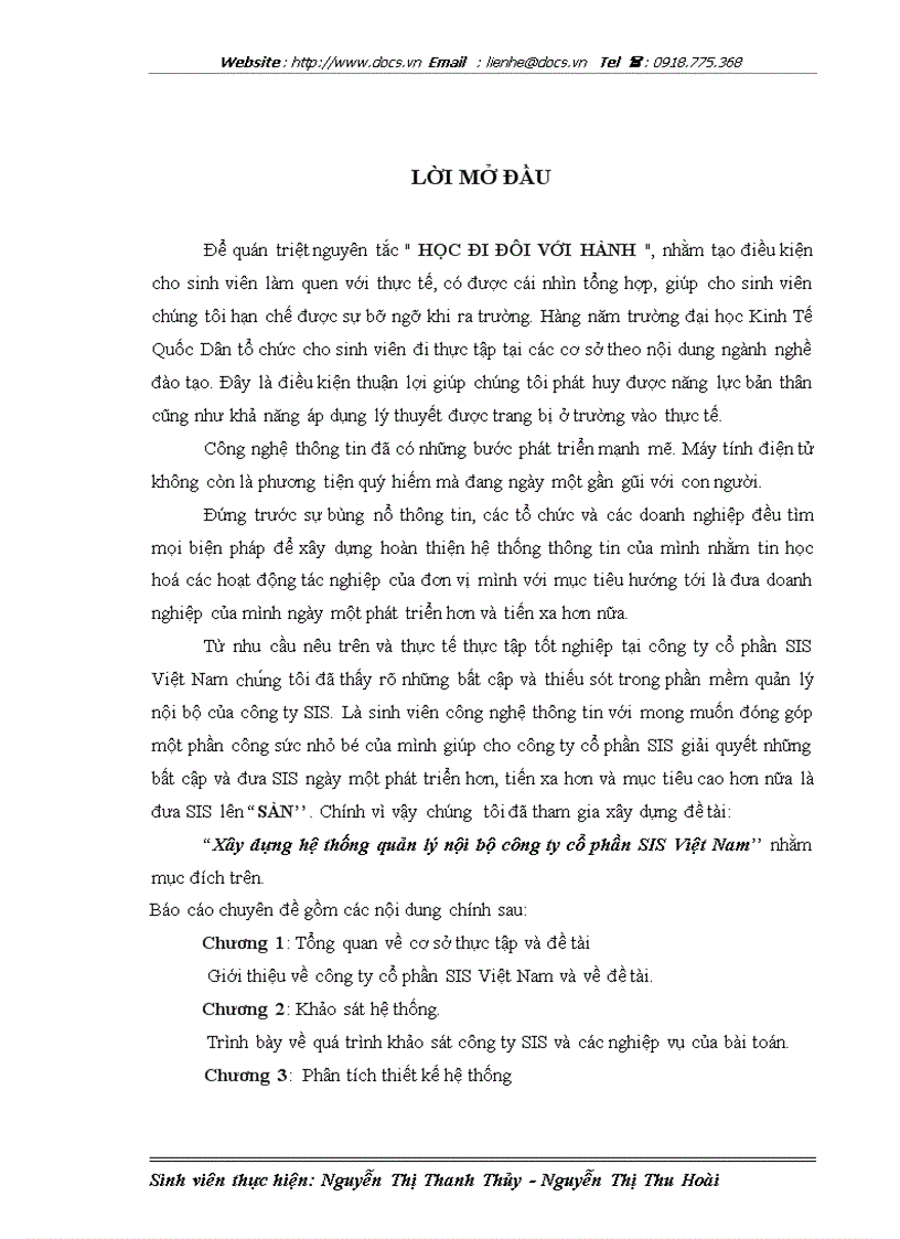 Xây dựng hệ thống quản lý nội bộ Công ty CP SIS Việt Nam
