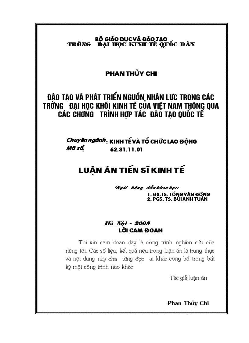 Đào tạo và phát triển nguồn nhân lực trong các trường đại học khối kinh tế của việt nam thông qua các chương trinh hợp tác đào tạo quốc tế