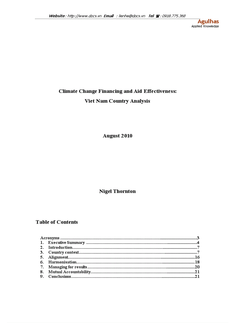 Climate Change Financing and Aid Effectiveness Viet Nam Country Analysis