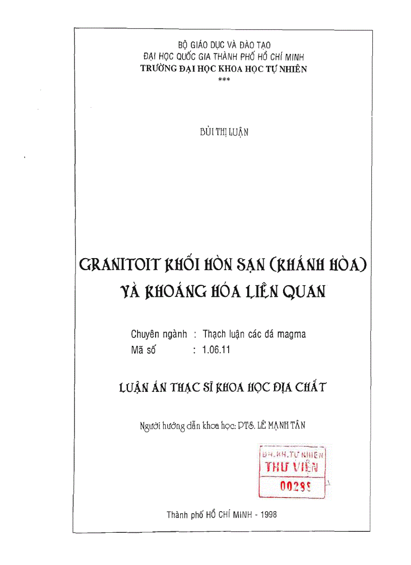 Granitoit khối hòn sạn khánh hòa và khoáng hóa liên quan