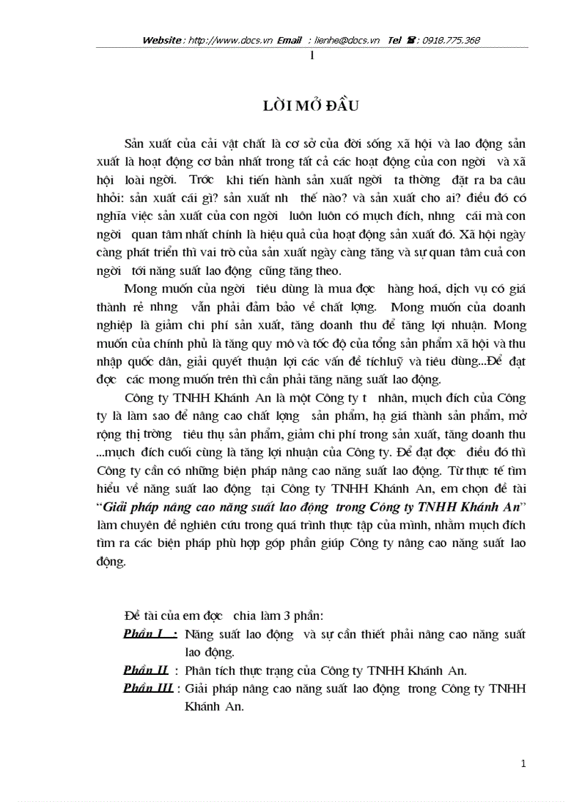 Giải pháp nâng cao năng suất lao động trong Công ty TNHH Khánh An