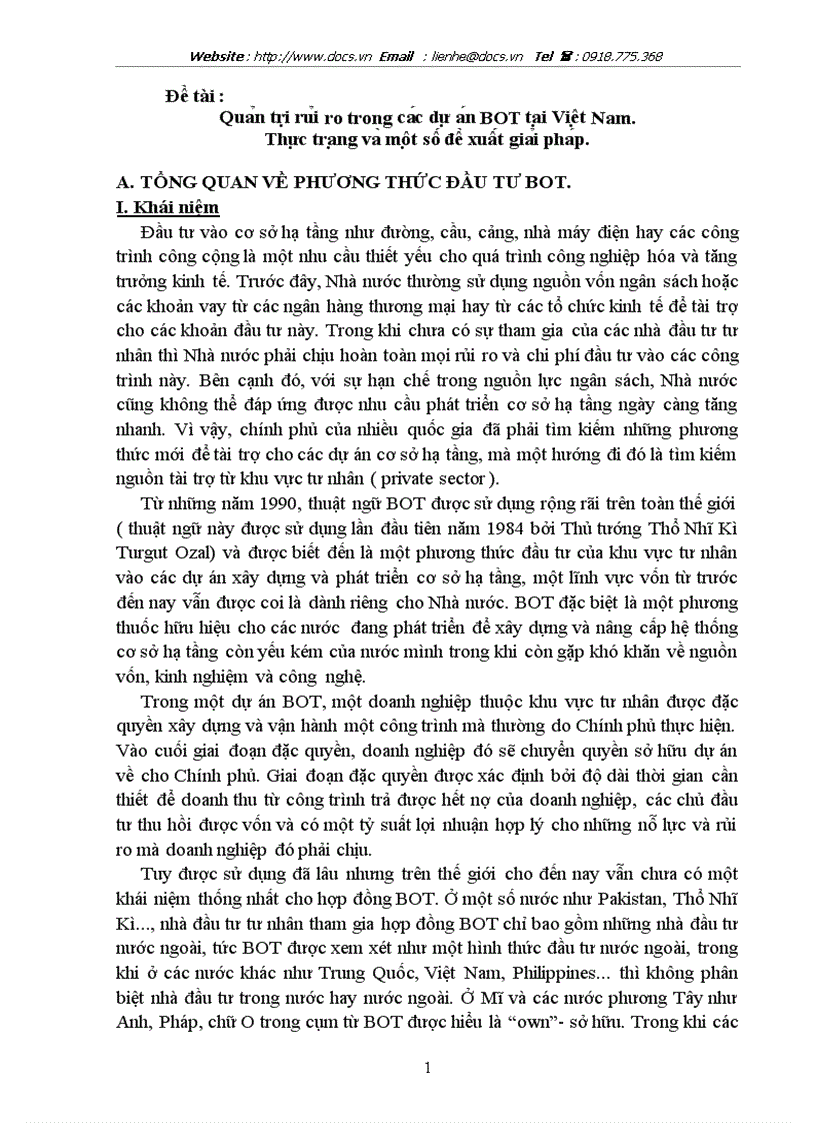 Quản trị rủi ro trong các dự án BOT tại Việt Nam Thực trạng và một số đề xuất giải pháp