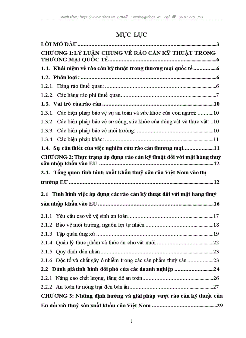 Rào cản kỹ thuật đối với nhập khẩu thuỷ sản vào eu giải pháp đối với thuỷ sản việt nam