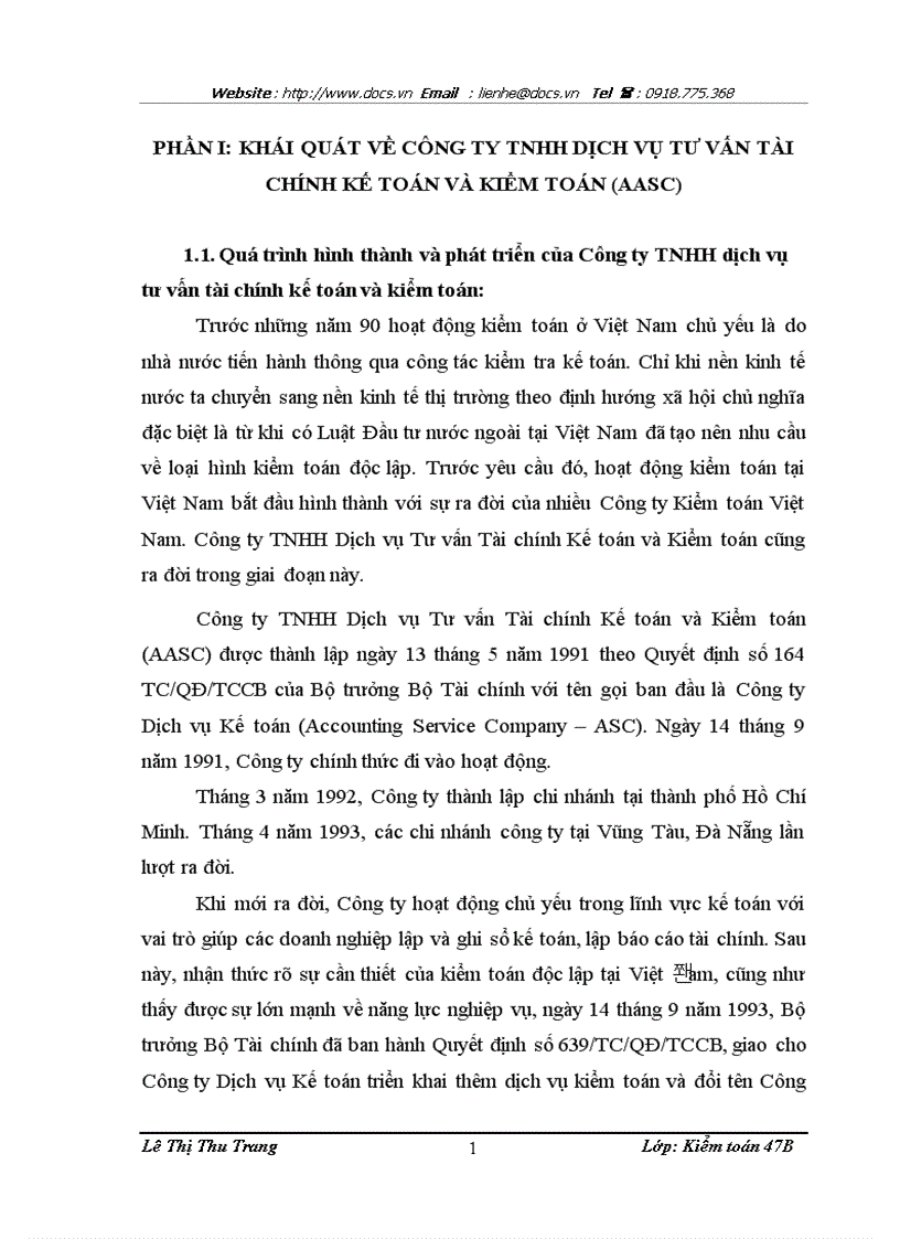 Báo cáo Tại Công ty TNHH dịch vụ tư vấn tài chính kế toán và kiểm toán AASC
