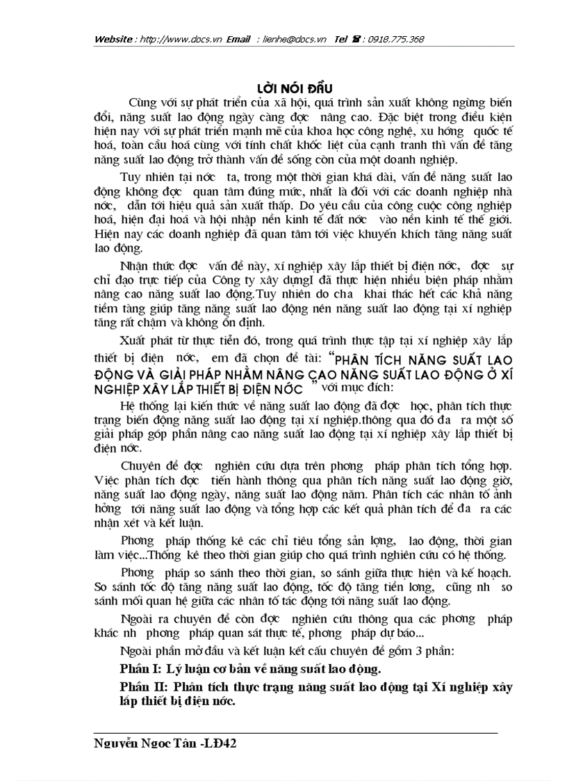 Phân tích năng suất lao động và giải pháp nhằm nâng cao năng suất lao động ở xí nghiệp xây lắp thiết bị điện nước