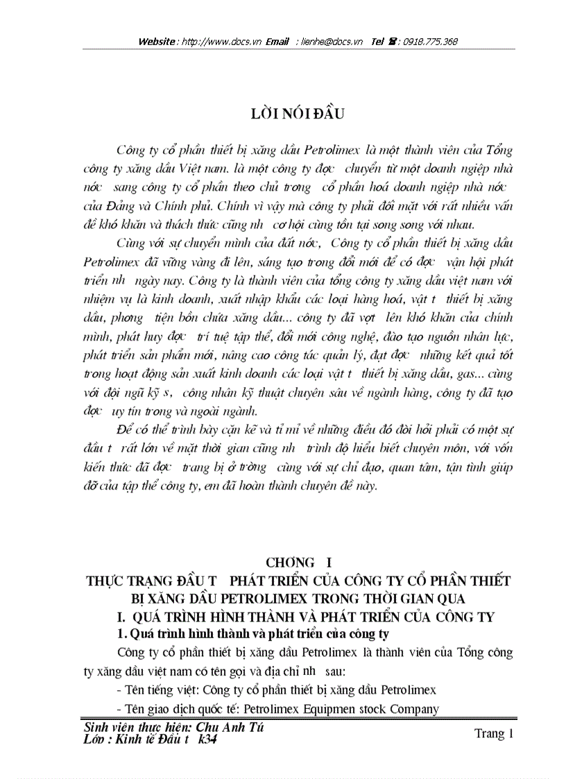 Đầu tư phát triển của công ty cổ phần thiết bị xăng dầu petrolimex