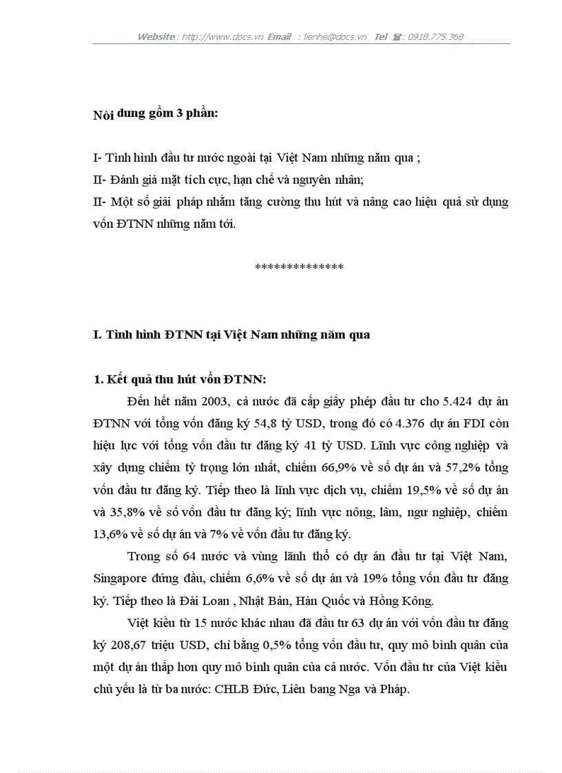 Đánh giá tình hình đầu tư trực tiếp nước ngoài vào Việt Nam trong những năm qua Mặt tích cực hạn chế và nguyên nhân Một số giải phỏp nhằm tăng cườn