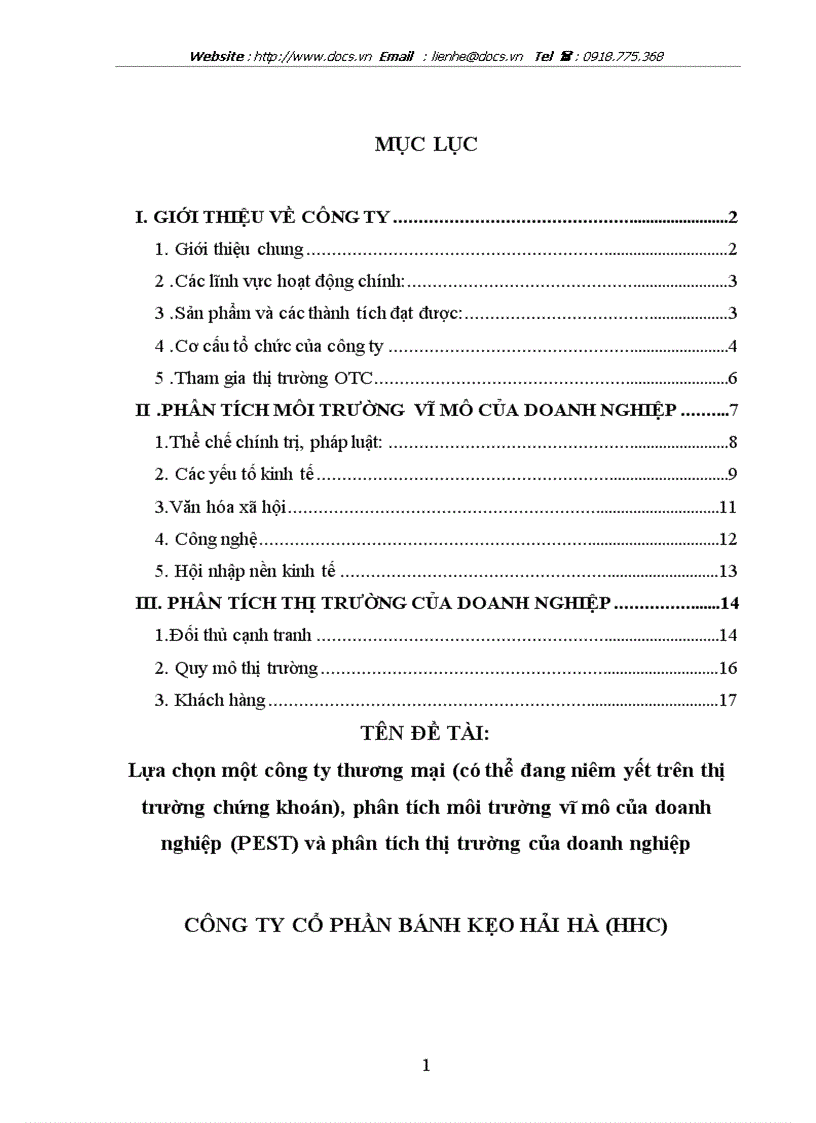 Phân tích môi trường vĩ mô và phân tích thị trường CÔNG TY CỔ PHẦN BÁNH KẸO HẢI HÀ HHC