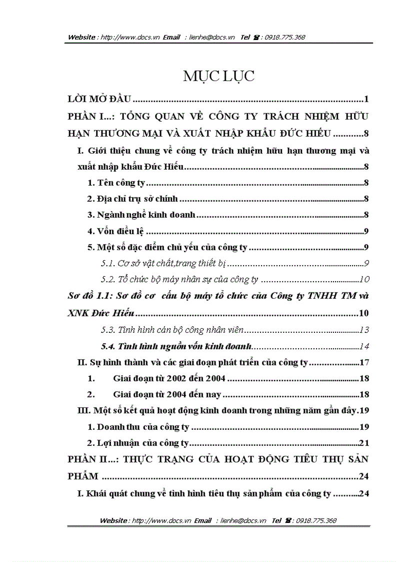 Biện pháp thúc đẩy công tác tiêu thụ sản phẩm của công ty trách nhiệm hữu hạn thương mại và xuất nhập khẩu Đức Hiếu