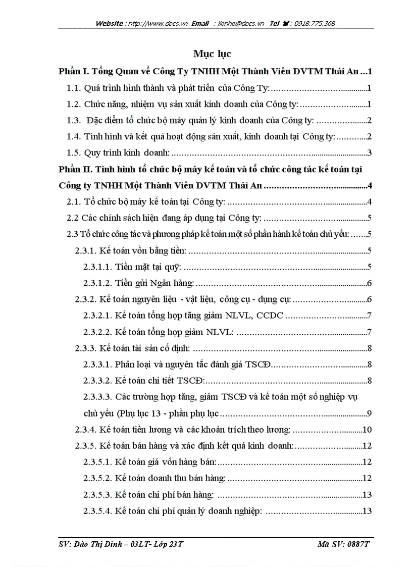 Tình hình tổ chức bộ máy kế toán và tổ chức công tác kế toán tại Công ty TNHH Một Thành Viên DVTM Thái An