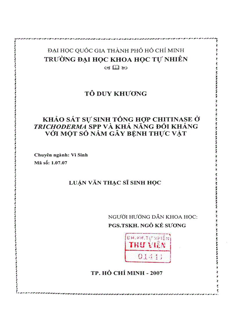 Khảo sát sự sinh tổng hợp chitinase ở trichoderma spp và khả năng đối kháng với một số nấm gây bệnh thực vật