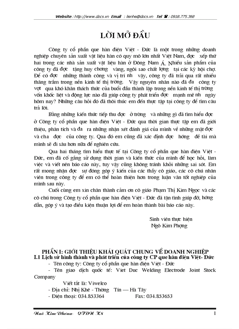 Báo cáo Tại Công ty CP que hàn điện Việt Đức
