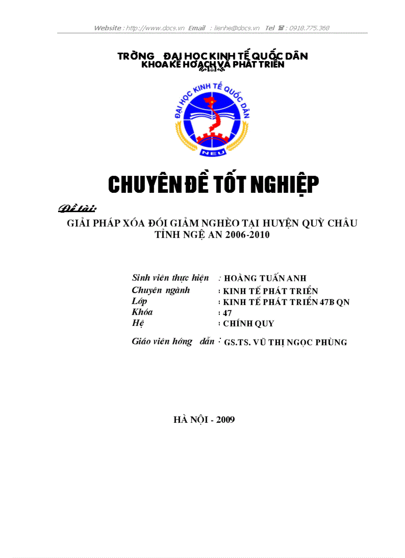 Giải pháp xóa đói giảm nghèo tại huyện quỳ châu tỉnh ngệ an 2006 2010