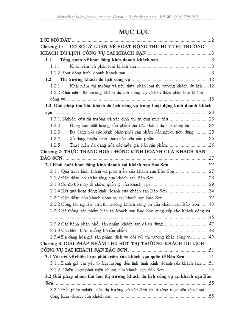 Thực trạng giải pháp nhằm thu hút thị trường khách du lịch công vụ tại Khách sạn Bảo Sơn