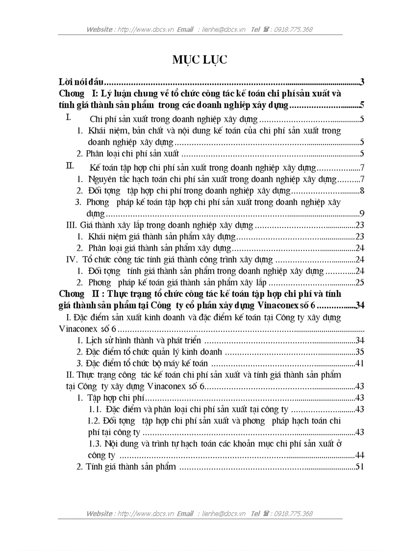 Tổ chức công tác kế toán tập hợp chi phí sản xuất và tính giá thành công trình xây dựng tại công ty cổ phần xây dựng Vinaconex số 6