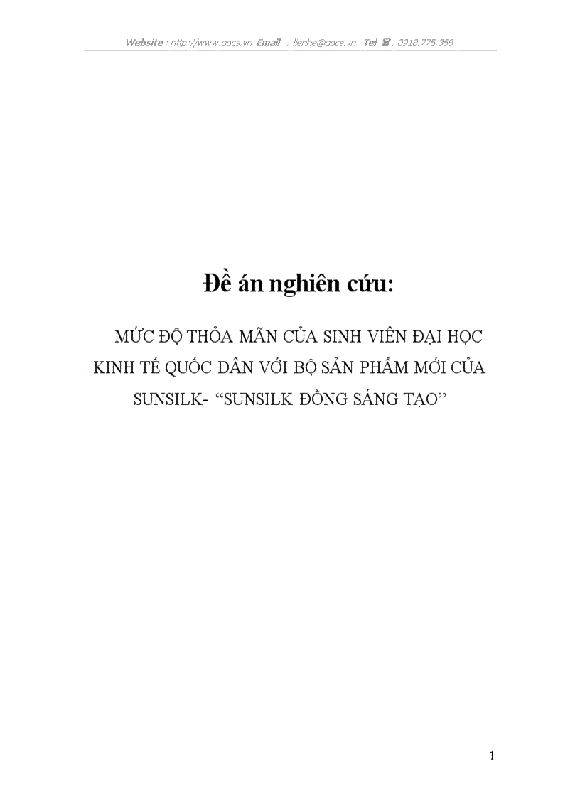 MỨC ĐỘ THỎA MÃN CỦA SINH VIÊN ĐẠI HỌC KINH TẾ QUỐC DÂN VỚI BỘ SẢN PHẨM MỚI cỦa SUNSILK SUNSILK ĐỒNG SÁNG TẠO
