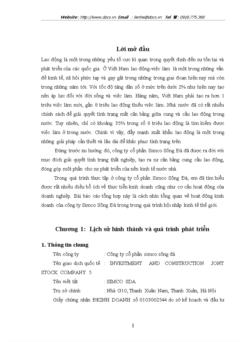 Báo cáo thực tập ở công ty cổ phần Simco Sông Đà