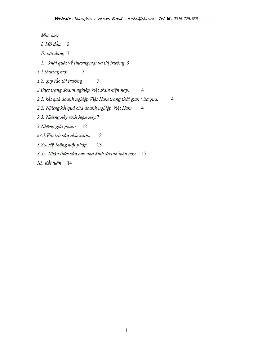 Thương mại và thị trường Thực trạng của Doanh nghiệp Việt Nam
