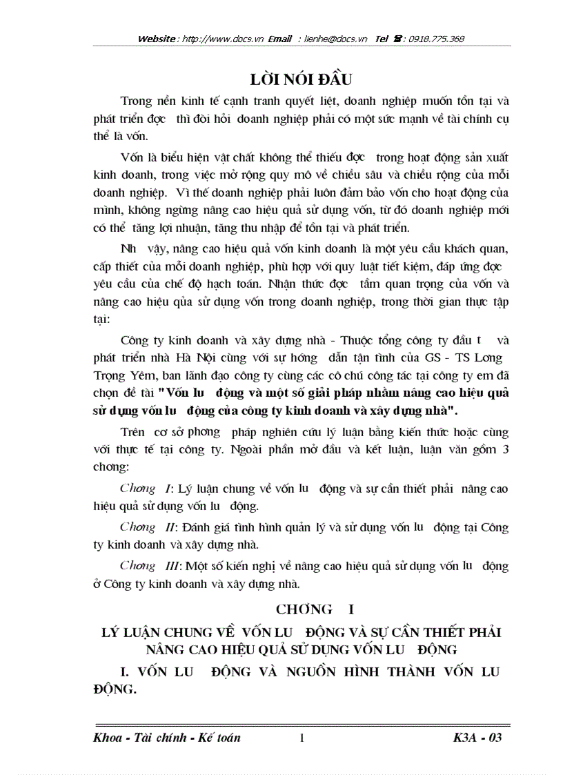 Vốn lưu động và một số giải pháp nhằm nâng cao hiệu quả sử dụng vốn lưu động của công ty kinh doanh và xây dựng nhà