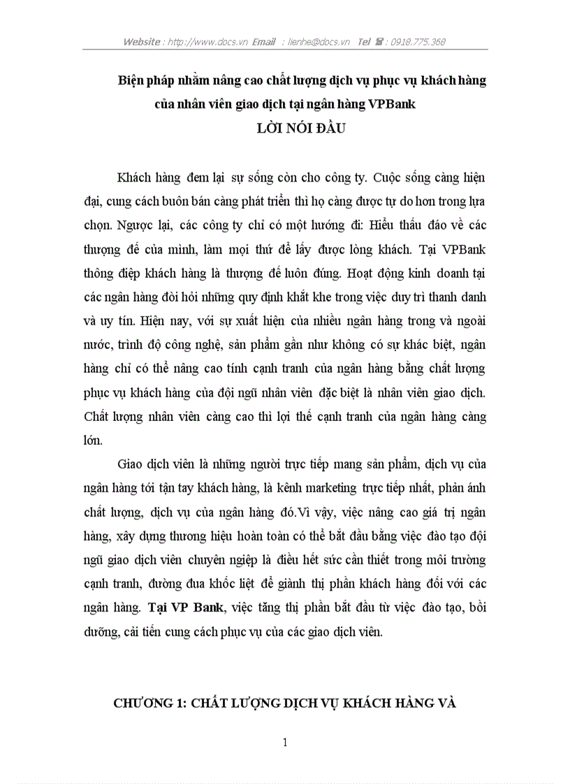 Biện pháp nhằm nâng cao chất lượng dịch vụ phục vụ khách hàng của nhân viên giao dịch tại ngân hàng VPBank