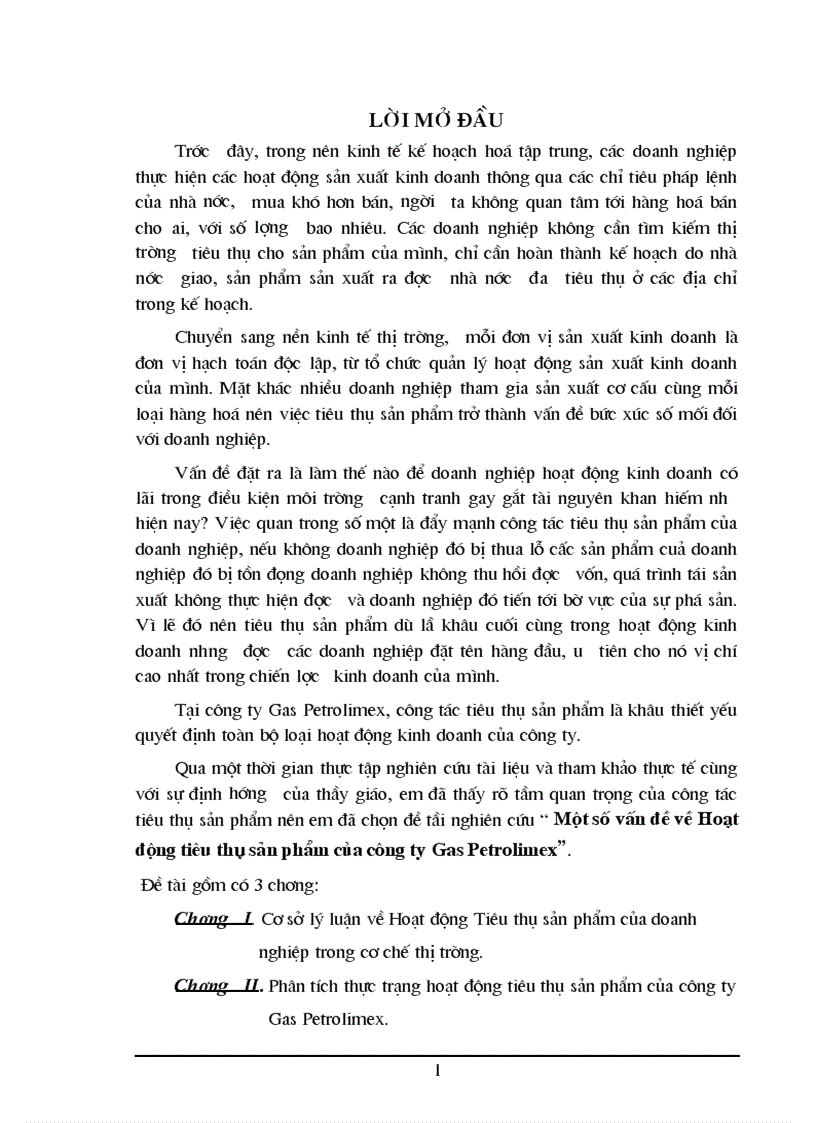 Phân tích thực trạng hoạt động tiêu thụ sản phẩm của công ty gas Petrolimex
