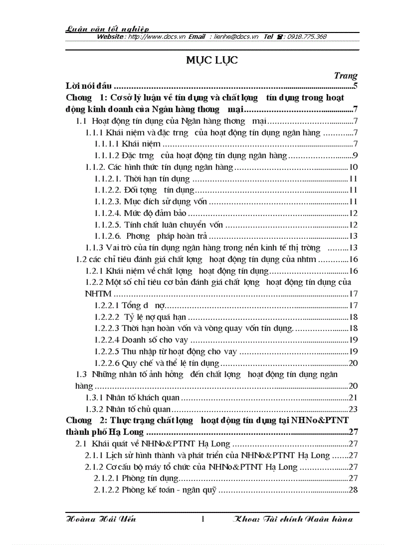 Đánh giá thực trạng chất lượng tín dụng tại NHNo PTNT Hạ Long