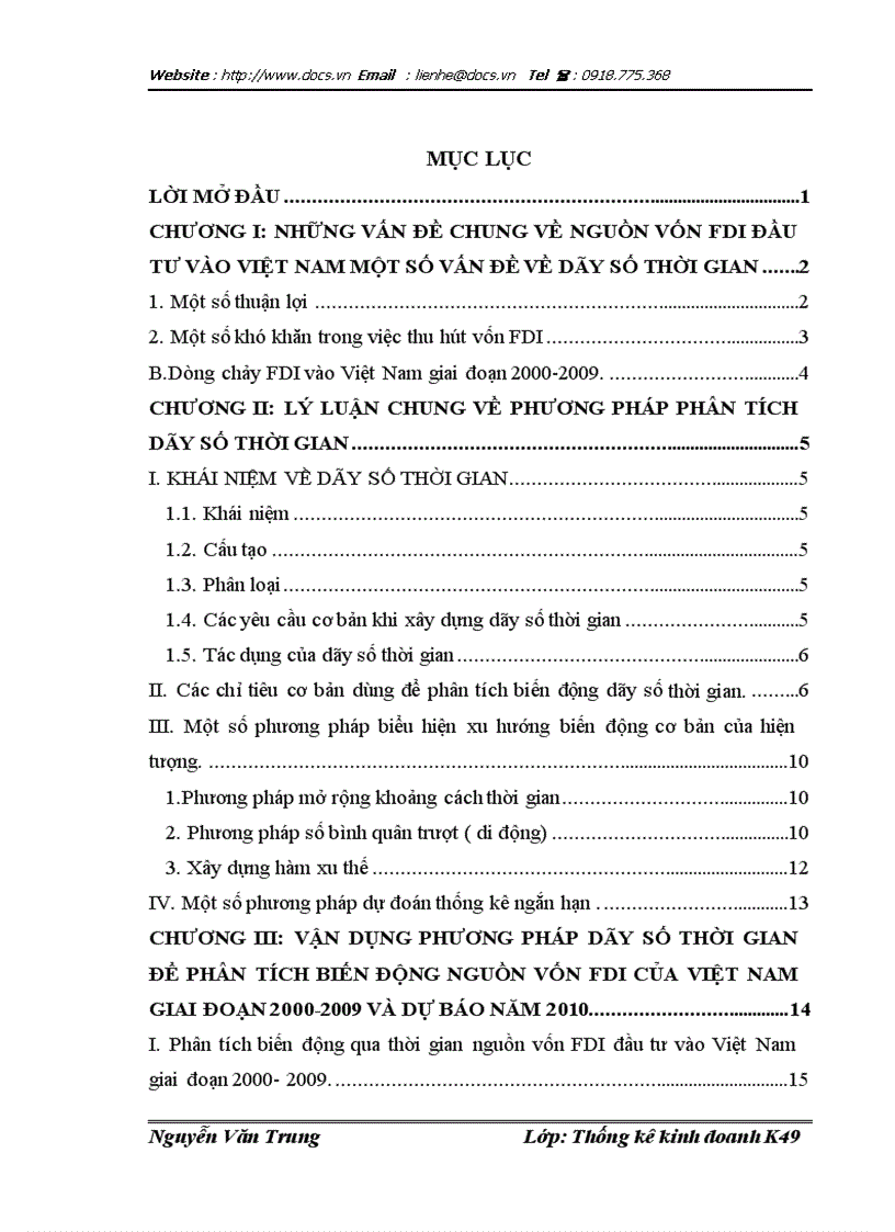 Nghiên cứu phân tích xu hướng biến động nguồn vốn FDI đầu tư vào việt nam giai đoạn 2000 2009