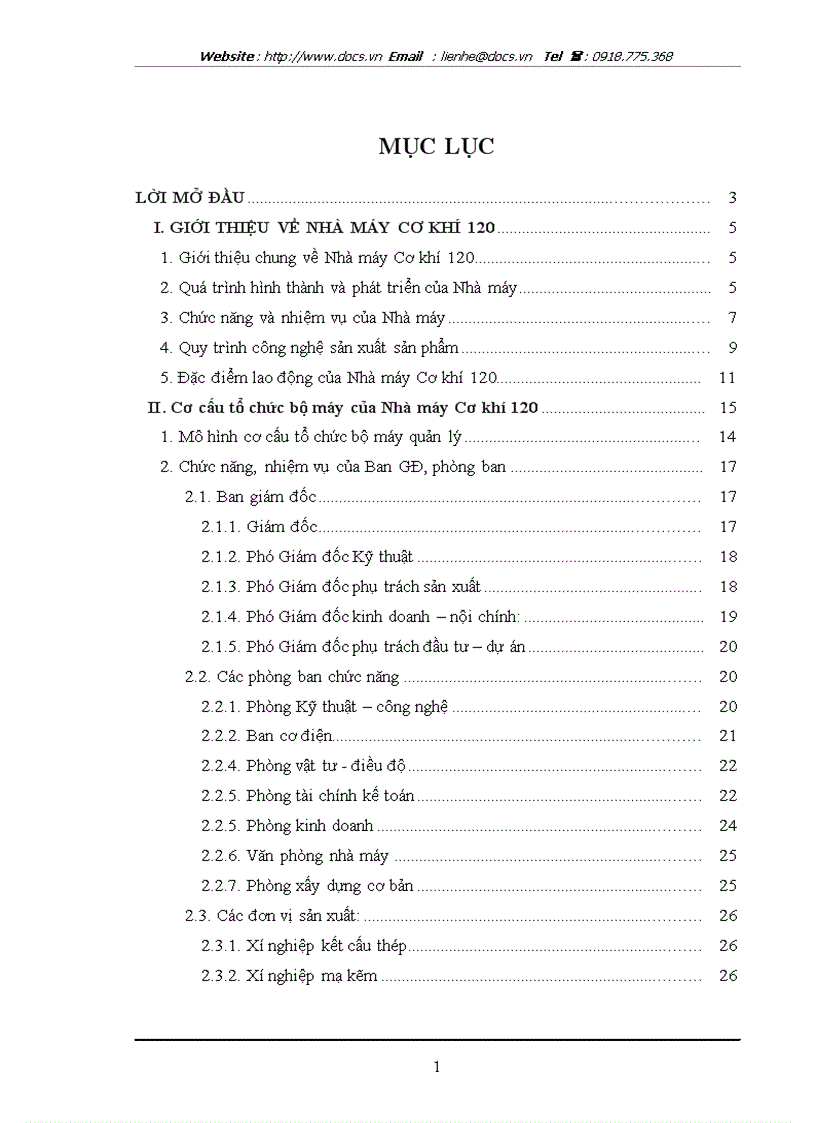 Báo cáo tổng hợp về Nhà máy Cơ khí 120