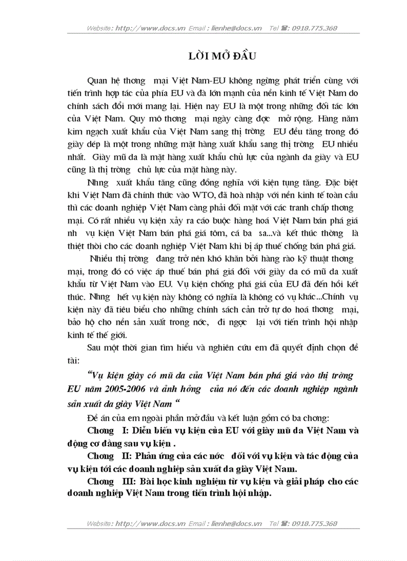 Vụ kiện giày có mũ da của Việt Nam bán phá giá vào thị trường EU năm 2005 2006 và ảnh hưởng của nó đến các doanh nghiệp ngành sản xuất da giày Việt Na