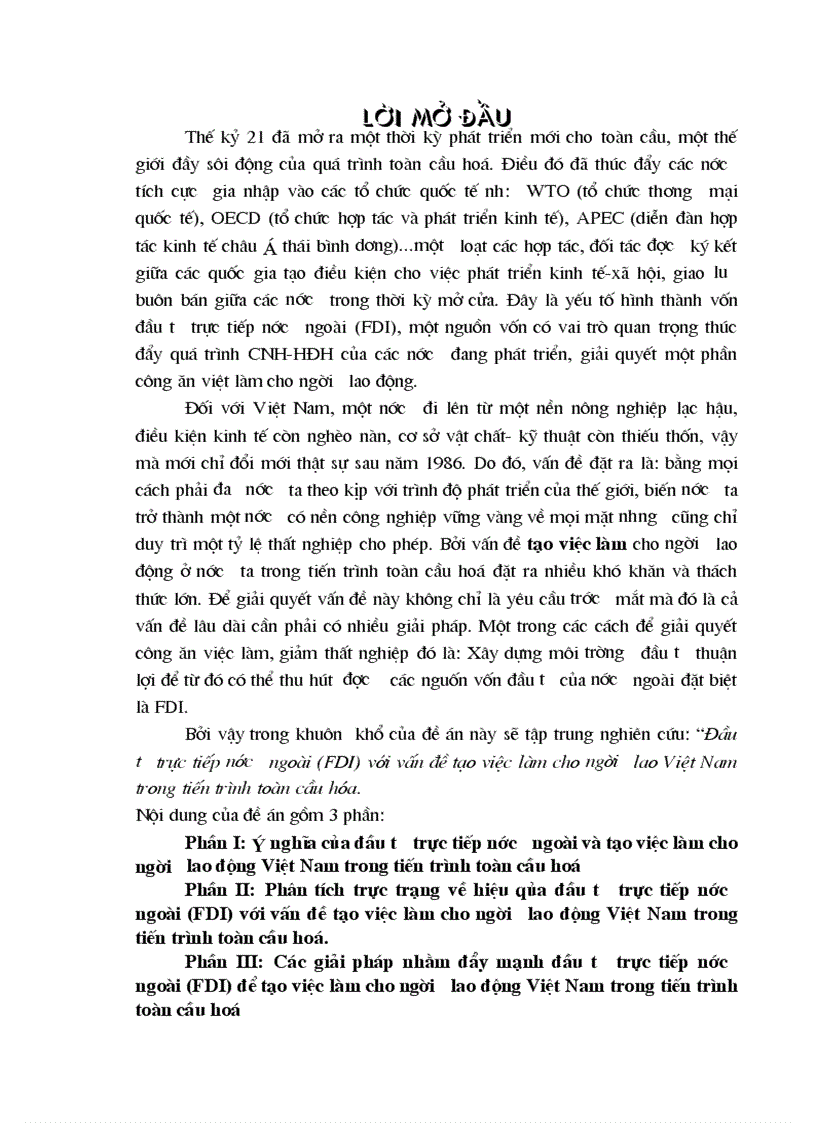 Đầu tư trực tiếp nước ngoài FDI với vấn đề tạo việc làm cho người lao động