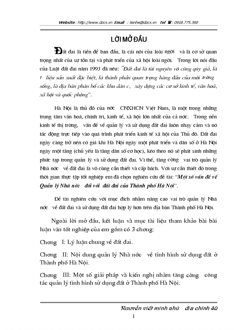 Một số vấn đề về Quản lý Nhà nước đối với đất đai của Thành phố Hà Nội