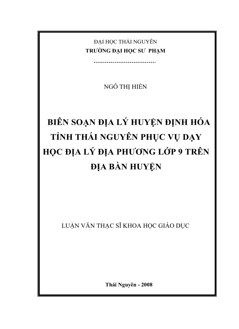 Biên soạn địa lý huyện Định Hóa tỉnh Thái Nguyên phục vụ dạy học địa lý địa phương lớp 9 trên địa bàn huyện