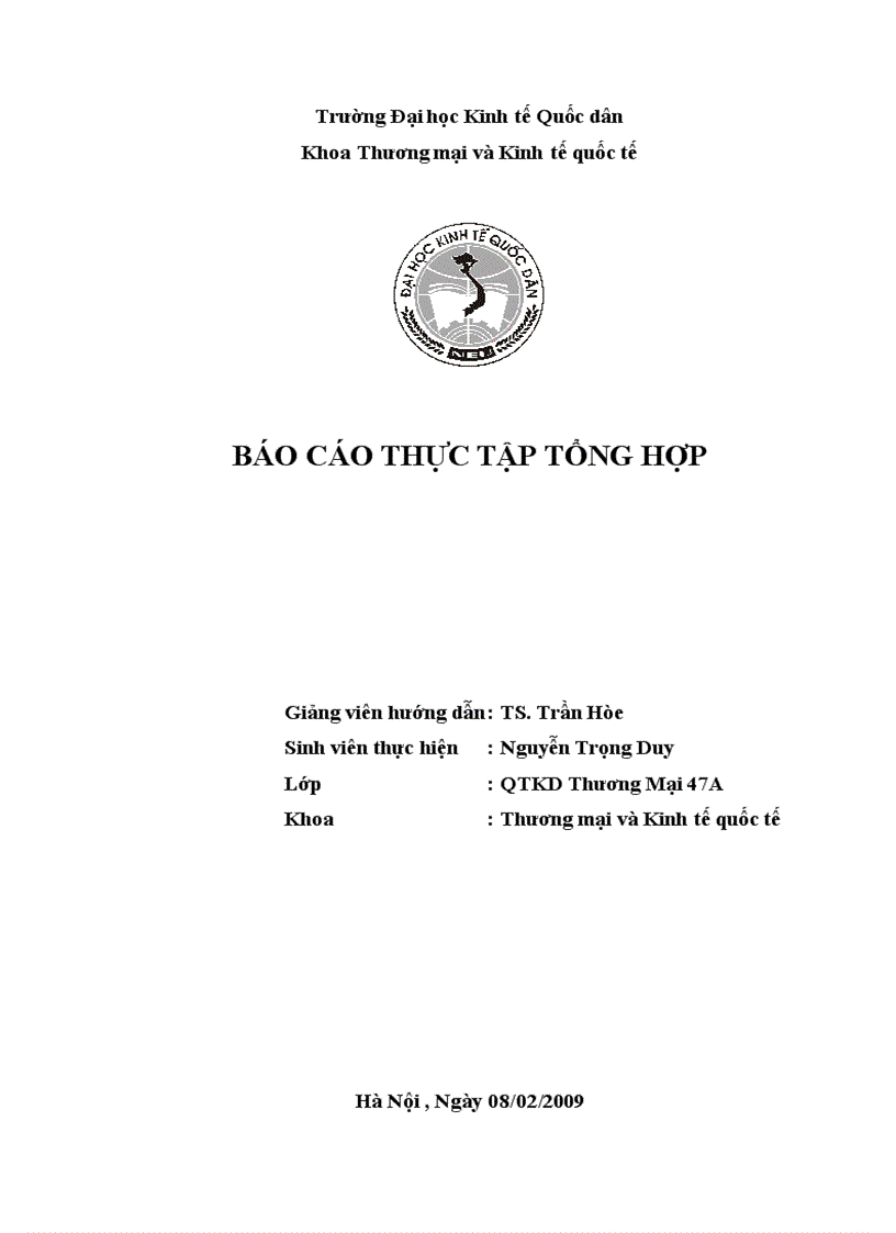 Báo cáo tổng hợp Tại Tổng Công ty CP may Đức Giang